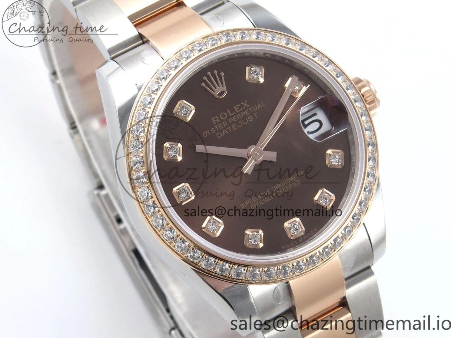 AAA Replica Watches 31 Oyster Dial 904L ETA Diamonds Bezel on RG WrinkleFree Best Diamonds Bracelet DateJust 278381RBR 373 Brown Steel ARF 1:1 SS Edition 1225
